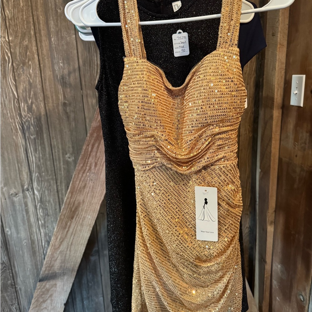 Amazon Gold Sequin Ruched Prom Dress - Sleeveless